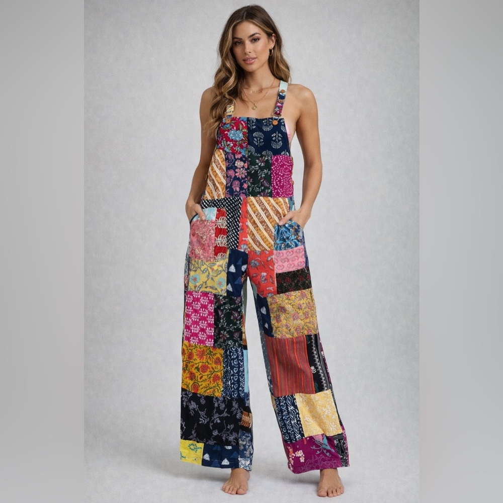 NWT Kantha Kathmandu Handmade Patchwork Overalls Fits Small Medium Large